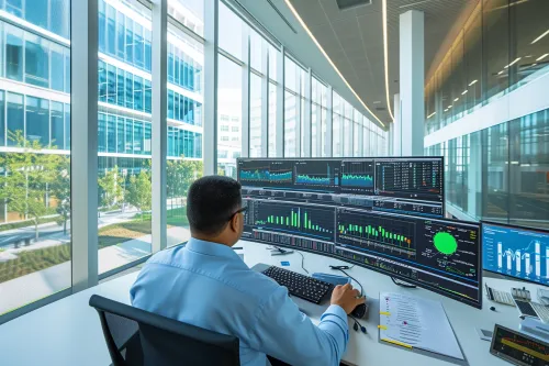 Technicien vérifiant la conformité d'un système de climatisation selon les normes 2025