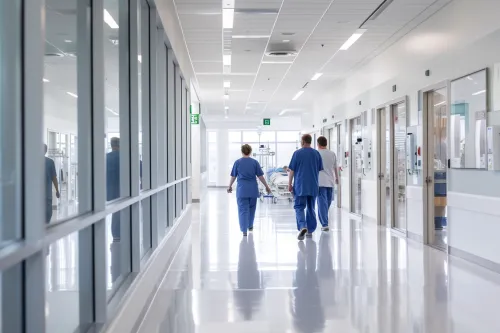 Système de ventilation moderne installé dans un couloir d'hôpital pour filtrer l'air ambiant